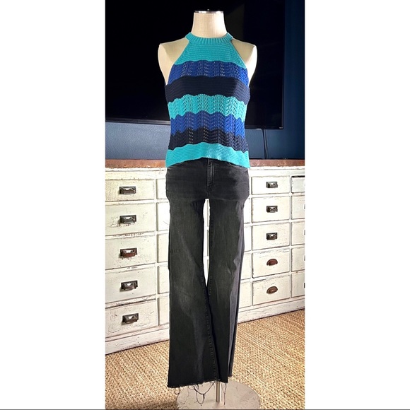 Anthropologie Jenette Crochet Blue Halter Sleeveless Sweater Top NWT New XS - Picture 2 of 11